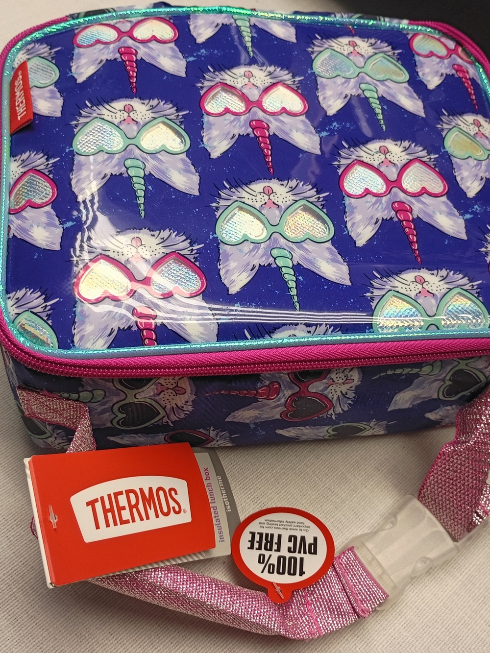 Thermos Kids Lunch Case in Blue with Pink Accents
